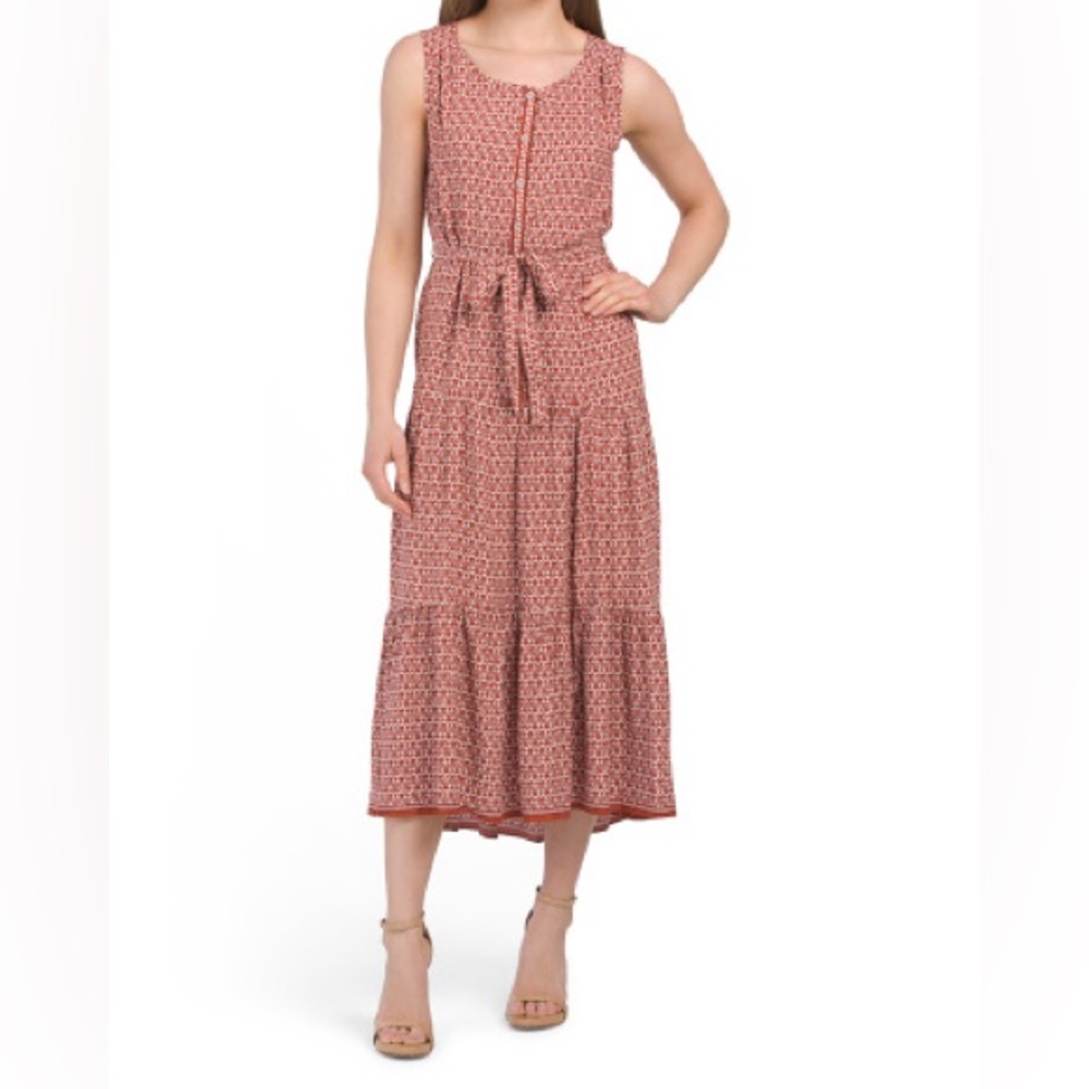 Max Studio Red Patterned Midi Dress
